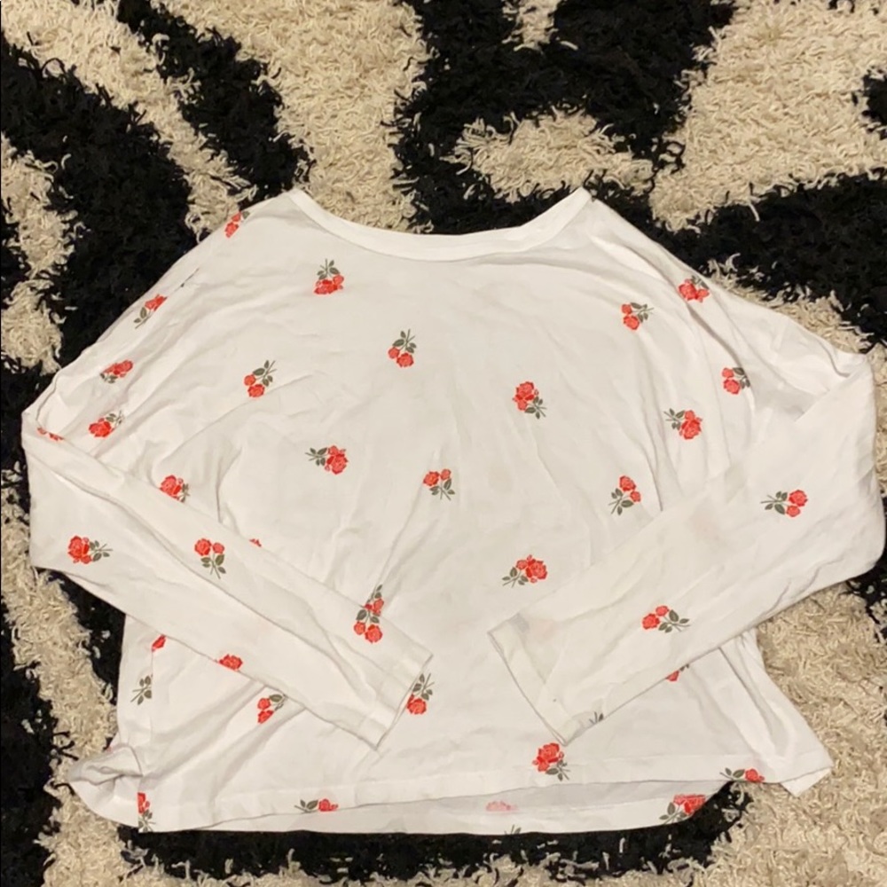 white with roses long sleeve shirt
